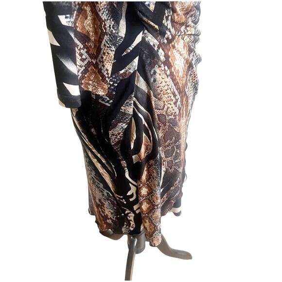 Joseph Ribkoff Animal Print Faux Wrap Dress Sz 8 Draped Front Stretch Above Knee - Picture 4 of 11